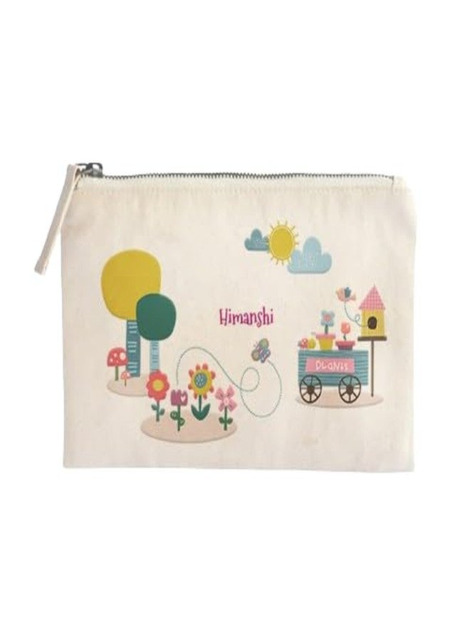 Zooboo Catch All Pouch Personalized with Kid's Names, 100% Cotton with Zipper, Pencil Pouch for Boys and Girls, School Supply Stationery Box Organizer for Students Flower Power - Image 1